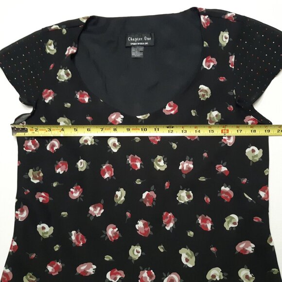 Chapter One Top Womens Large Black Floral Short Sleeve Lined 38 in Chest - Picture 2 of 13